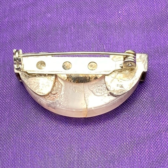 Rose quartz sterling silver MARCASITE brooch - Picture 4 of 5
